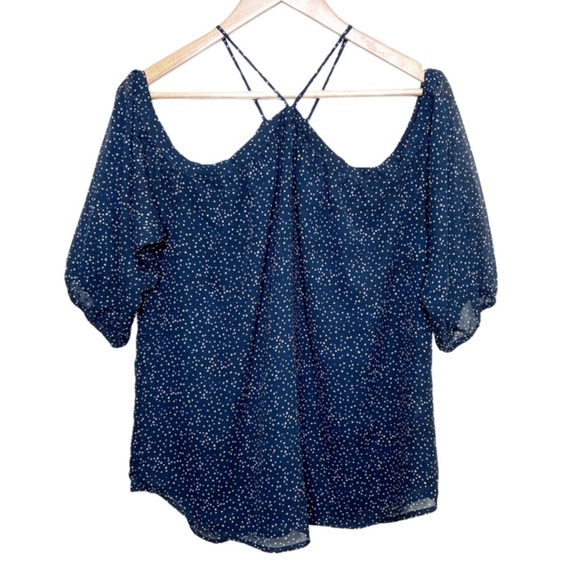 New with Tags Papermoon Women's Lidia Cold Shoulder Navy Polka Dot Navy Blouse - Picture 2 of 16